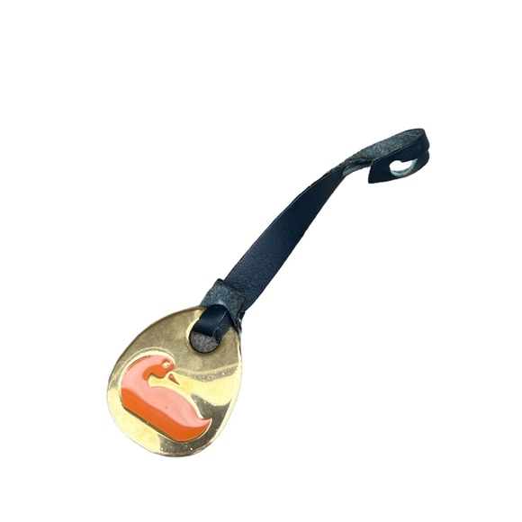 Dooney & Bourke Vintage Brass Hang Tag Purse Charm Tag Logo Blue Leather EUC - Picture 1 of 6